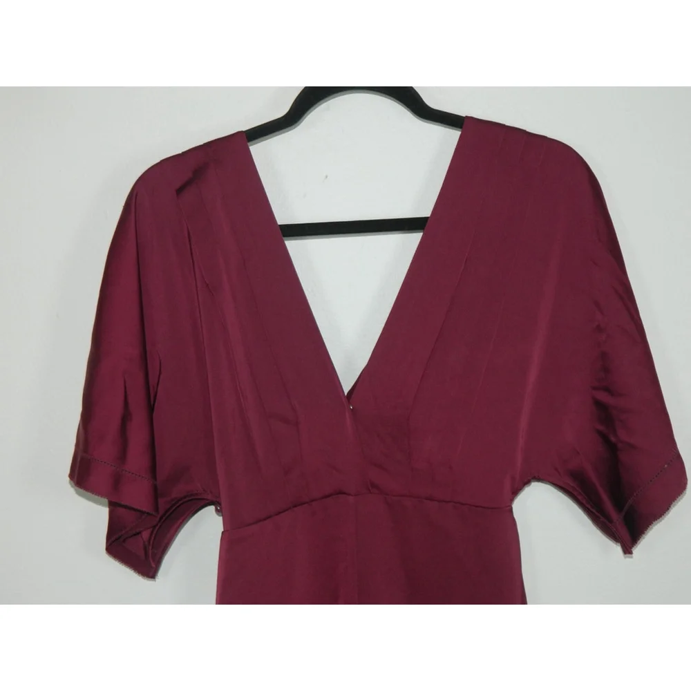 NICHOLAS Jumpsuit Size‎ 2 Burgundy Satin Wrap V-Neck Tie Front Open Back